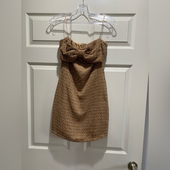 Klesis Dresses & Skirts - Strapless Bow-Front Mini Dress in Camel
